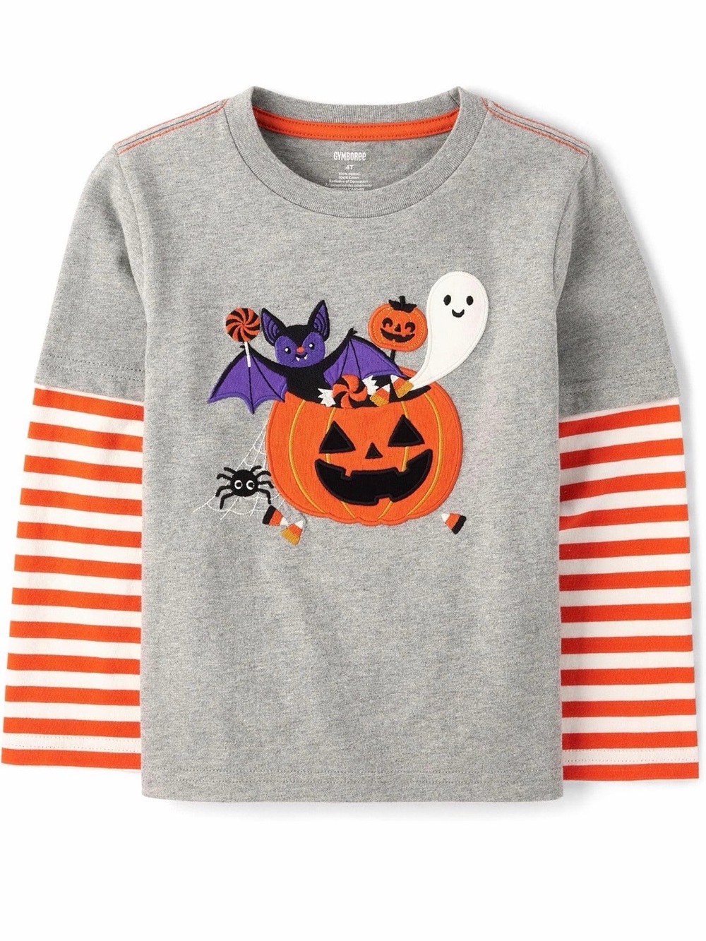 Gymboree Gray & Orange Halloween Pumpkin Ghost Bat Long Sleeve Tee
